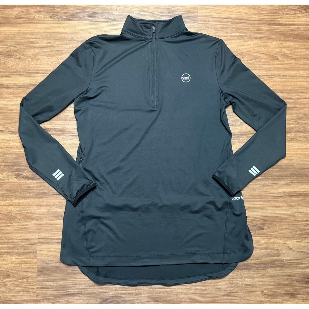 Veil Spark Mens Black Quarter Zip Long Sleeve Athletic Pullover Shirt Large